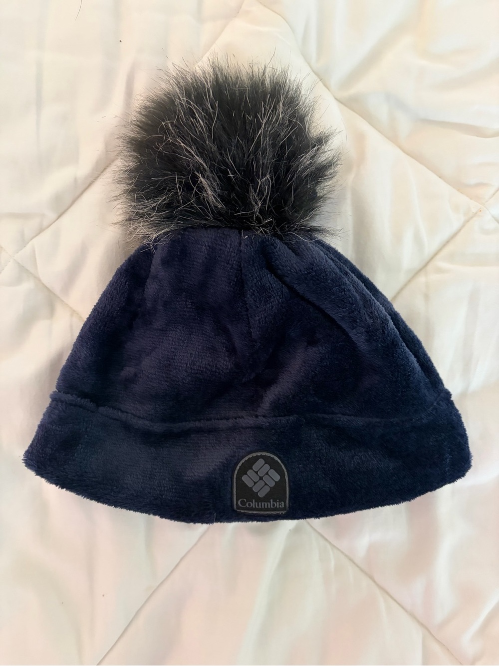 Columbia Navy Unisex Pom Beanie with Faux-Fur Pom